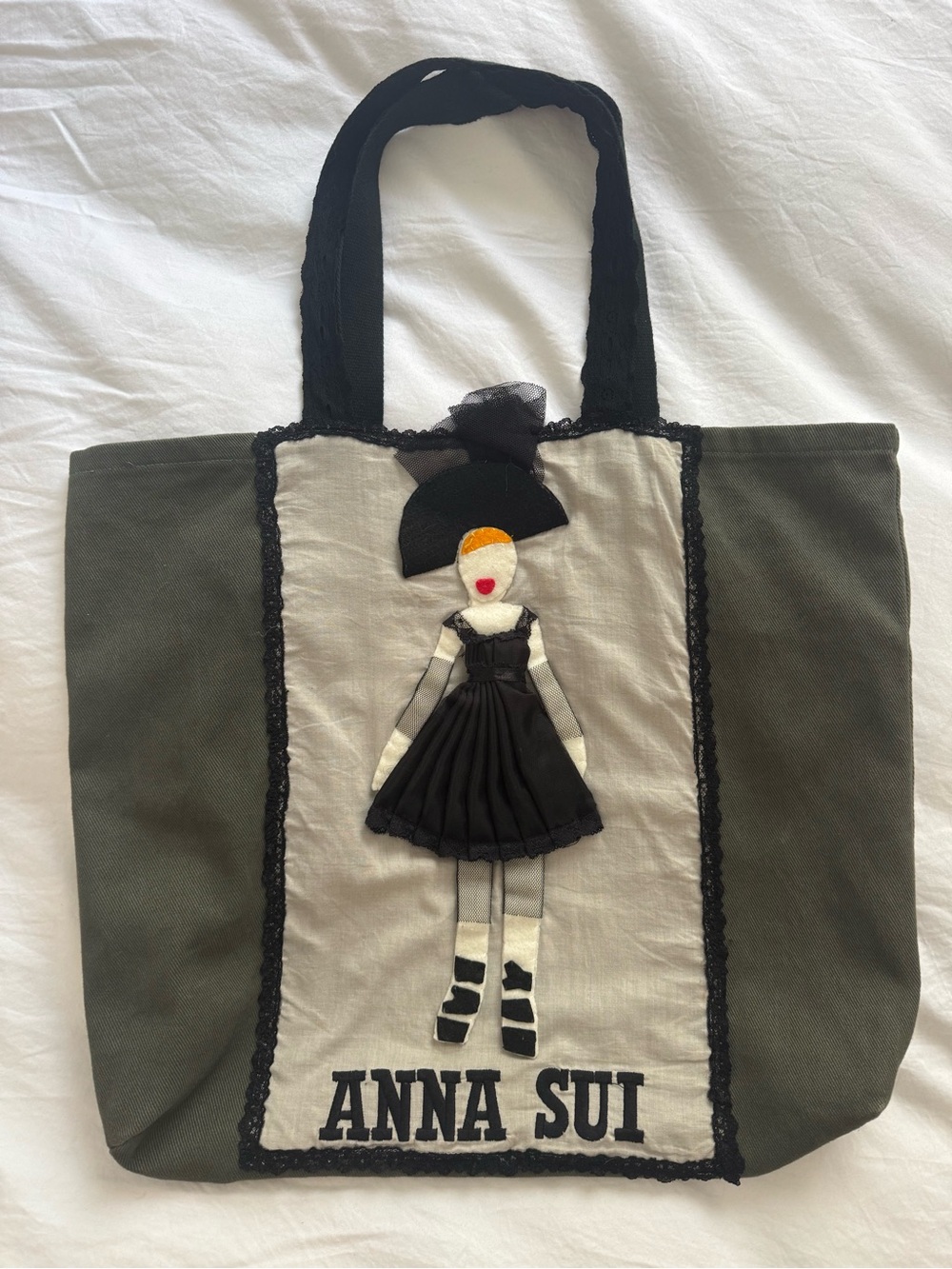 Original Anna Sui "Dolly Girl"  Appliqué Canvas Tote Bag